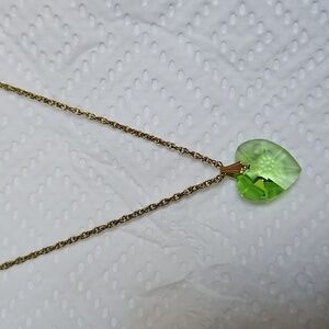 Pale Green Crystal Heart Faceted Necklace -  Goldtone Chain Incl NWOT